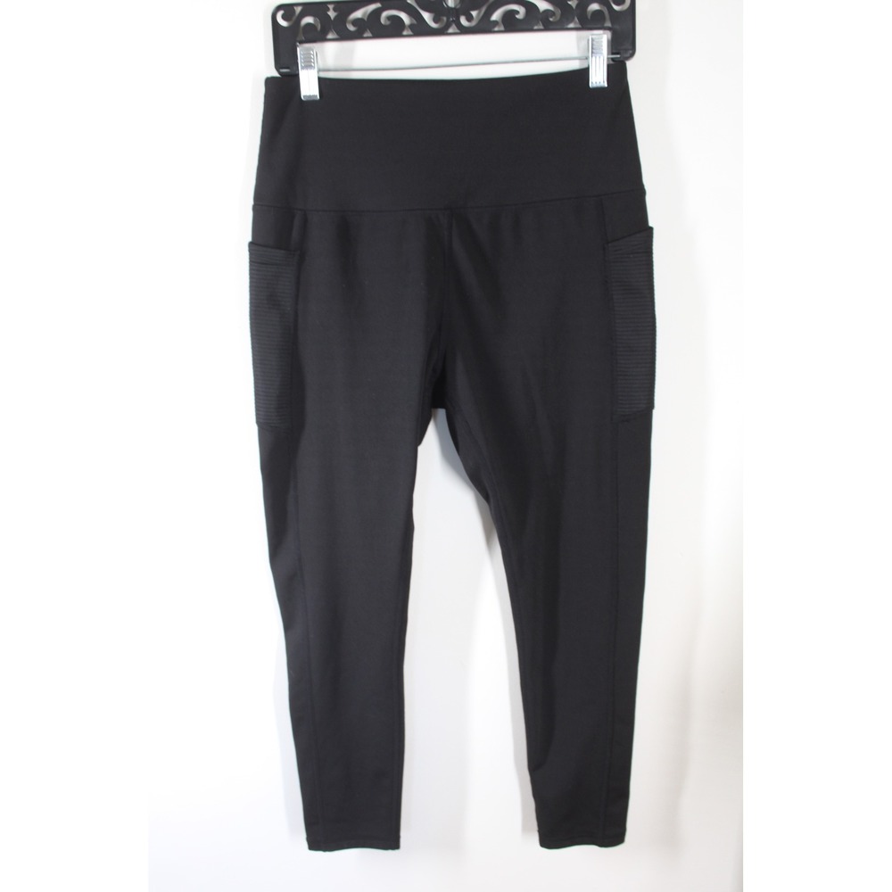 Vogo L Black Leggings Fleece Lined High Waist Crop Pockets Athletic